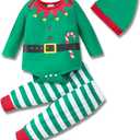 RETSUGO Newborn Baby 1st Christmas Outfit Elf Snowman Christmas Tree Romper 3pcs Set for Baby 0-24months