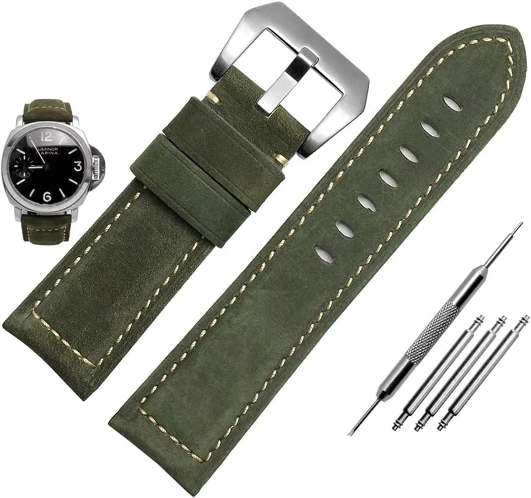 Vintage Leather Watch Bands for Men - Top Grain Leather Compatible with Panerai Watch Band, 24mm
