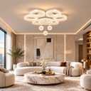ziidoo Modern Crystal Rings Ceiling Light, White Globe Chandelier Dimmable Adjustable Lights Metal Acrylic Big Led Lighting Fixture for Kitchen Dining Room Bedroom Hallway Living Room, 7Light-W