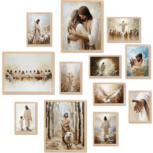 TwoDays Jesus Christian Wall Art - Religious Artwork for Home Decor, Christ God Scripture Poster, Bible Verses Story Painting for Prayer Room (Multi Sizes, Set of 12, 8"x10" Largest, UNFRAMED)