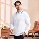 Men's Pique Polo Shirts Long Sleeve Cotton Blend Tipped Casual Collared Polo Shirts Business Classic Fit (White, XXL)