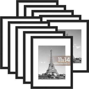 upsimples 11x14 Picture Frame Set of 10, Display Pictures 8x10 with Mat or 11x14 Without, Multi Photo Frames Collage for Wall Display, Black