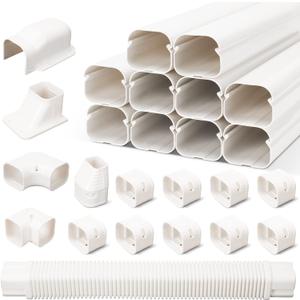 BEWAVE Mini Split Line Set Cover Kit, Decorative PVC Line Cover Kit for Mini Split Air Conditioners and Heat Pumps 3" Wx16.1' L