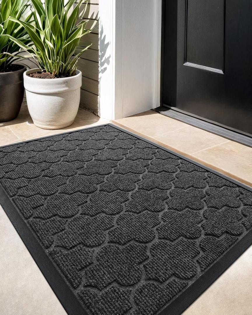 Color&Geometry Outdoor Door Mat 24x36, Grey- Dirt Trapping, Anti Slip, Low Profile, Easy Clean, Heavy Duty Rubber Backing Doormat, Outside Floor Matts and Rugs for House Entrance/Entryway/Entry