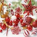 128 Pcs Christmas Ball Ornaments Set - Shatterproof Plastic Red Christmas Tree Balls for Tree Decor, Holiday, Wedding, Party