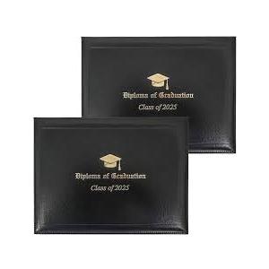 GraduationMall Leatherette Imprinted Diploma Cover for Certificate 8.5"x 11" Class of 2026 Padded Graduation Diploma Holder Black,4 Packs