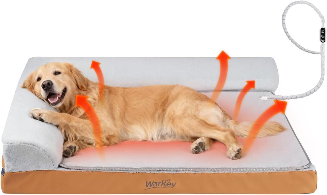 Heated Dog Bed Large Sized Dog, Heated Pet Bed for Large Dogs, Waterproof Couch Memory Foam Dog Sofa Bed with Pet Heating Pad - 35x27.95x6.3in