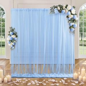 SiinvdaBZX 10FT x 10FT Tulle Backdrop Curtains, Baby Blue Sheer Tulle Wedding Drapes Photo Background Fabric Decor for Bridal Shower Birthday Party Baby Shower Reception Photo Shoot