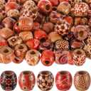 WILLBOND 130 Pieces Macrame Wooden Beads 10mm Hole Loose Beads with Hole for Macrame Making Kits Supplies Jewelry Bracelet Making Hair DIY Craft Handmade Decor(Mix Color, Pattern)