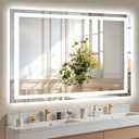 Hivone 48X40 LED Bathroom Mirror with Lights, Anti-Fog, Dimmable, Backlit + Front Lit, Smart Bathroom Vanity Mirror, Memory Function, Shatterproof, Tempered Glass (Horizontal/Vertical)
