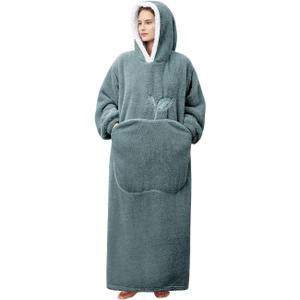 Wearable Blanket Hoodie for Women - Oversized Hooded Blanket for Adults Warm Cozy Christmas Birthday Gifts for Mom Fluffy Plush Blanket Sweatshirt Dark Green (Adults Extra Long)