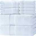 Luxury White Bath Towel Set of 8 Pieces - 100% Turkish Cotton 700 GSM Highly Absorbent Towels for Bathroom, 2 Bath Towels, 2 Hand Towels, 4 Washcloths