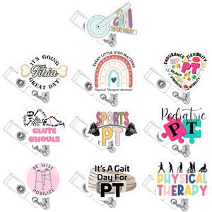 Landical 10 Pcs Physical Therapy Badge Reel Funny PT Badge Clip Holder Retractable Name Card Holder Physical Therapist PTA Gifts Physiotherapy Mobility Badge Reel for Medical Md Rn Nurse Office