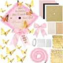 Wavwavw 30 Pcs DIY Graduation Cap Decorations Kit Grad Hats Decor Included 3D Artificial Butterfly Bow Glitter Paper Plush Alphabet Letter Stickers for 2026 DIY Grad Cap Decorations(Pink)