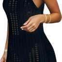 Swimsuit Coverup for Women Bathing Suit Cover ups Crochet Beach Tank Dress Hollow Out Slit Bikini Cover Up Sleeveless Dresses (X-Large, Black)