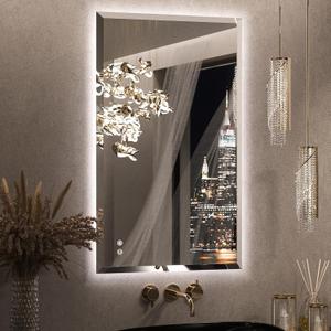 Keonjinn 40 x 24 Inch Backlit LED Mirror for Bathroom, Beveled Frameless Mirror with Backlight, Safe Tempered Glass, UL-Listed LED Driver, 3 Color Lights, Defogging, Decorative(Horizontal/Vertical)