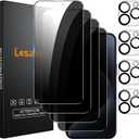 Lesakit 4+4 Pack Privacy Screen Protector for iPhone 15 Pro 6.1-Inch with 4 Pack Camera Lens Protector, Anti Spy Tempered Glass Film 9H Hardness Case Friendly