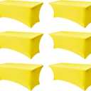 Fitted Stretch Table Cover for 6 Foot Rectangle Tables-6 Pack Yellow Spandex Tablecloth-Elastic Folding Tablecloths for Party, Vendor Booth Display, Banquet Buffet Event, Craft Trade Show