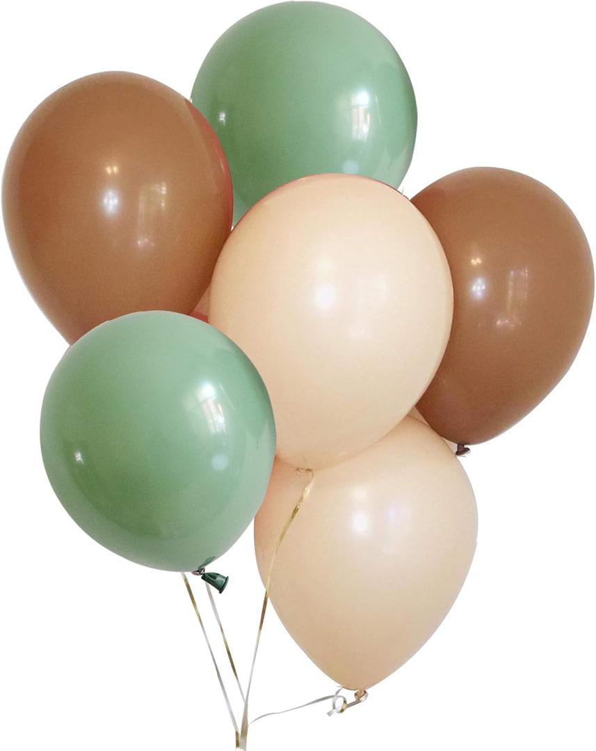 60PCS Sage Green Eucalyptus Avocado Blush Cream Tan Brown 10 Inch Balloon Garland Arch Backdrop for Rustic Wedding Neutral Green Baby Bridal Shower Garden Tea Party Decortion