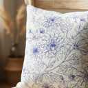 PurpleEssences Floral Pillow Covers Flower Blue Cream Decorative Throw Pillow Covers Set of 2 Chinoiserie 100% Cotton - Spring Summer Easter - 18 x 18 Inch - Blue/Cream