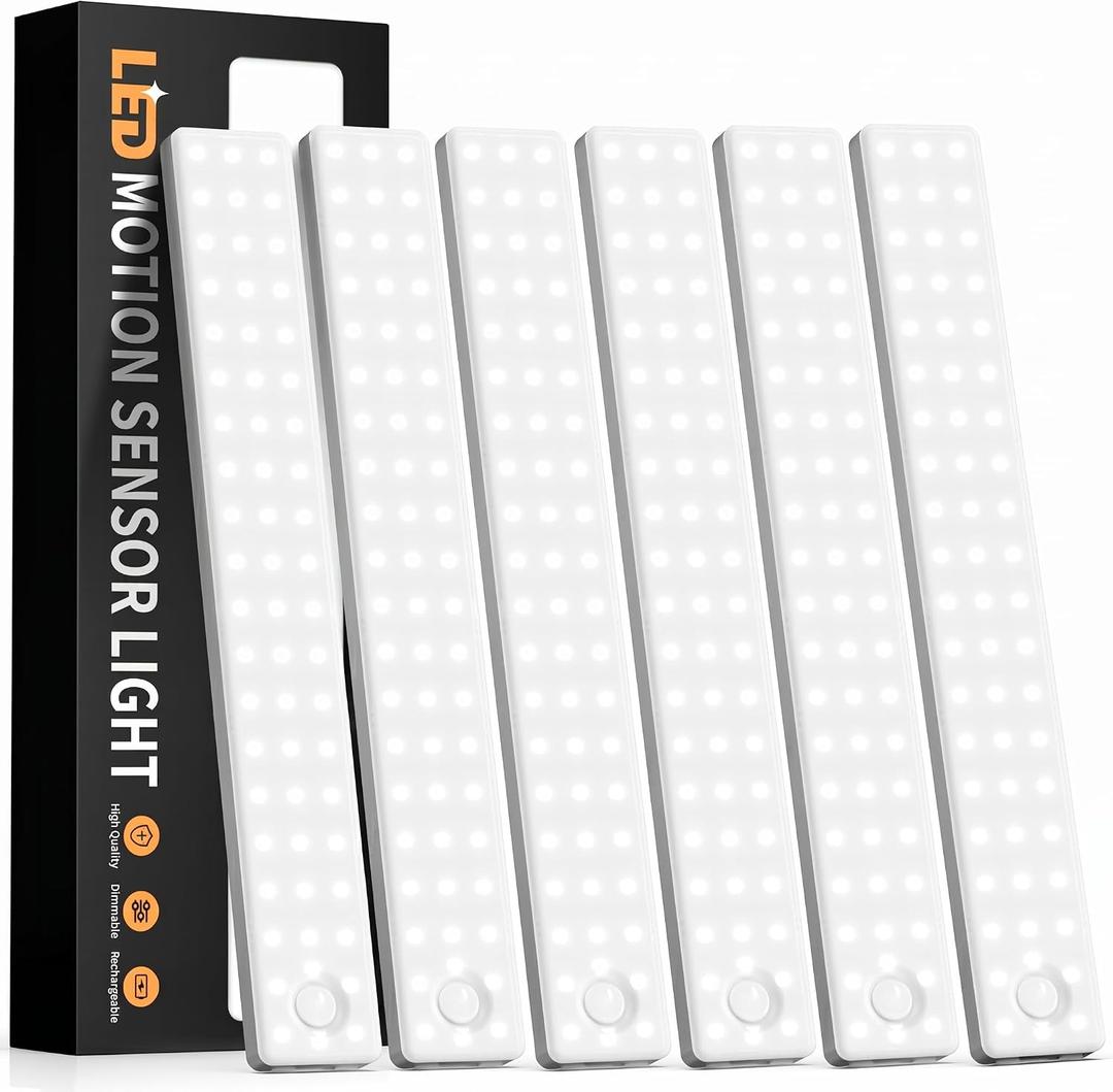 3 x 6 Pack Under Cabinet Lighting, USB Rechargeable Motion Sensor Light Indoor, Battery Operated Closet Light, LED Cabinet Lights, Stick On Dimmable Under Counter Lights for Kitchen