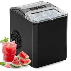 Sweetcrispy Countertop Ice Maker, Portable Ice Machine Self-Cleaning, 9 Cubes in 6 Mins, 26 lbs/24Hrs, 2 Sizes of Bullet Ice for Home Party Office, Black (Modern Black)
