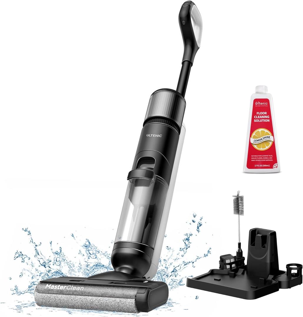 Ultenic Wet Dry Vacuum Cleaner,Cordless Vacuum Mop Combo with Self-Cleaning,Smart Mess Detection,50mins Runtime,3-in-1 Vacuum Mop for Hard Floors,Edge Cleaning,LED Display,Black,AC1 Elite
