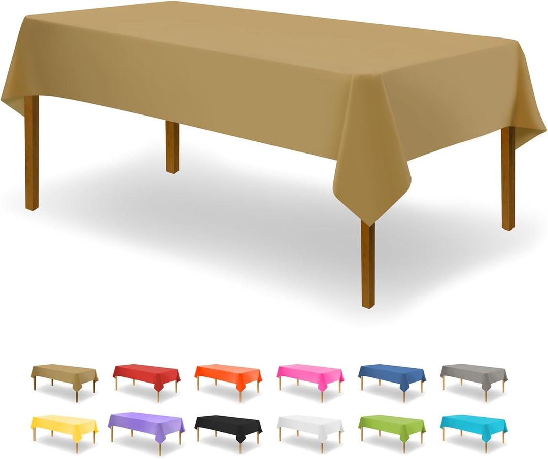 Gold Disposable Plastic Tablecloth for Rectangle Tables (12 Pack) Premium Decorative Table Cloth for Parties, Events & Weddings, Indoors & Outdoors, 54 x 108 inches, Plastic Table Cover