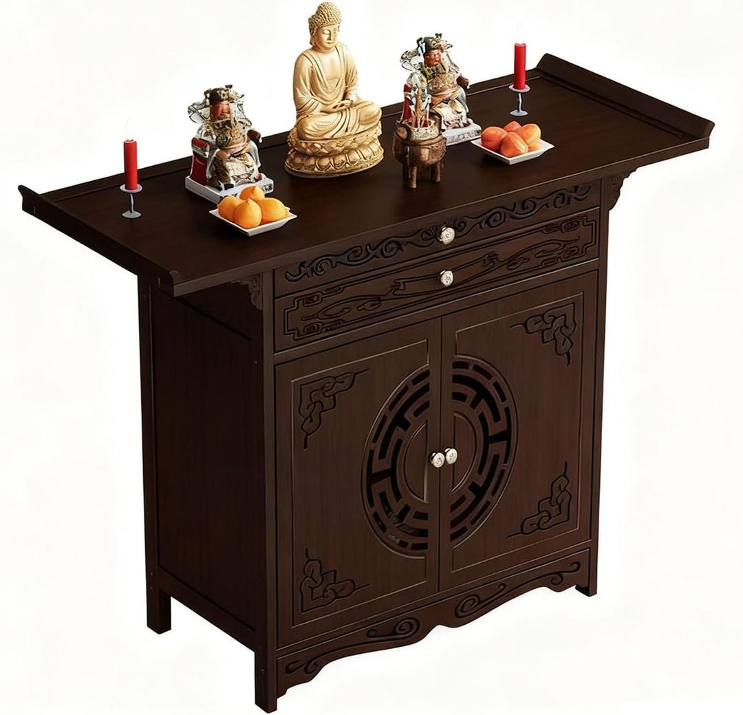 Meditation Altar Table - Buddhist Pooja Shrine Altar Table Shrine Ancestral Ancestor Chinese for Altar Pooja Tables High Altars with Storage,Walnut/47.2IN, 47.2 x 15.7 x 39.3 inches