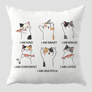 Inspirational Cat Pillow Covers 18x18, Cat Lover Lady Mom Dad Owner Gifts, Positive Affirmation Quotes Cute Kitten Decorative Throw Pillow Covers for Kids Room Bedroom Home