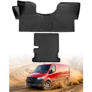 Floor Mat for Mercedes-Benz Sprinter: 2019-2025 2026 Cargo Van 1500/2500/3500 (No Floor Duct), All Weather TPE Car Accessories Floor Front Liner Custom Fit for Sprinter 1st Row with Center Aisle Liner