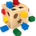 Melissa & Doug Shape Sorting Cube - Classic Wooden Toy With 12 Shapes Classic Kids Toys, Wooden Toddler Toys, Shape Sorter For Toddlers Ages 2+