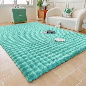 Sky Blue Rabbit Plush Area Rug for Bedroom Living Room Sofa,8'X10' Faux Fur Fluffy Shaggy Rectangular Square Rug for Kids Teen Girls Room,Furry Carpet Rug for Nursery Baby Room Decor for Teenage