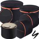 5 Piece Drum Bag Set for 12" 13" 14" Tom Snare, 22" Bass Drum Carrying Cases Cover Travel Drum Case Set with Shoulder Strap and Handle for Tom Snare Bass Accessories