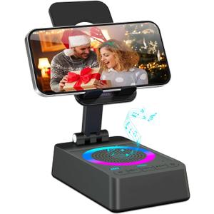 buwy Cell Phone Stand with Wireless Bluetooth Speaker, Colorful LED Lights, Gifts for Men Women, Anti-Slip Base HD Surround Sound, Rechargeable (3000mAh), for Teens, Men, Women for Christmas (Jet Black)