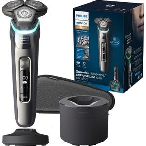 Philips Norelco Shaver Series 9000, Wet and Dry Electric Shaver, with Lift & Cut Shaving System and SenseIQ Technology, Pop-up Trimmer, Cleaning Pod, Charging Stand and Travel Case, Model S9987/85 (S9000 + Charging Stand, Gray)