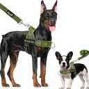 Lukovee No Pull Dog Harness & Leash Set - Heavy Duty Dog Vest Harness with Soft Padded for Medium Large Dogs, Adjustable Reflective Tactical Pet Harness for Easy Walk and Training (L, Green)