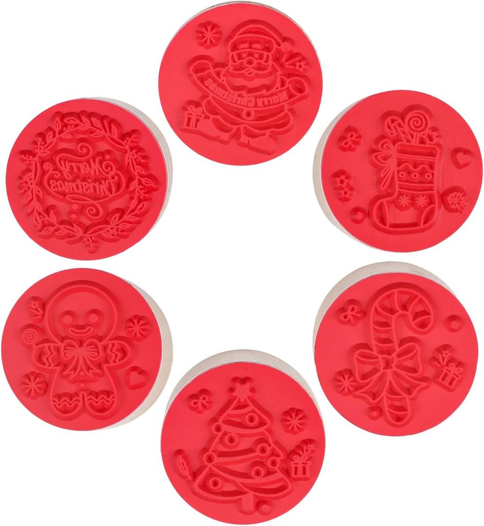 CCINEE 6Pcs Christmas Stamps for Crafting, Holiday Merry Christmas Wooden Rubber Stamps for Adult Card Making and Scrapbooking Crafts (1.15 x 0.98 inches)