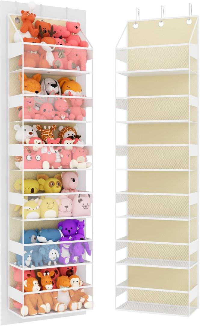 Over Door Hanging Organizer with 6 Shelves, Stuffed Animal Storage - Behind Door Storage for Bedroom, Nursery, Dorm Room, 1 Pack, Beige