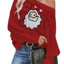 Cakulo Womens Off Shoulder Ugly Christmas Sweater Top Fall Fashion 2026 Oversized Knit Crochet Sweaters Xmas Snowman S