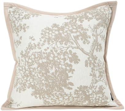 Croker Horse 18x18'' inches Throw Pillow Cushion Covers - White Beige Embroidery Pine Tree Luxury Modern Style Couch Sofa Pillow Cover for Living Room Bedroom