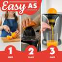 Gourmia Automatic Citrus Juicer - 17 oz Capacity, One-Touch Operation, Universal Cone, Anti-Drip Spout, Dishwasher-Safe Accessories, Compact Quiet 60W Motor