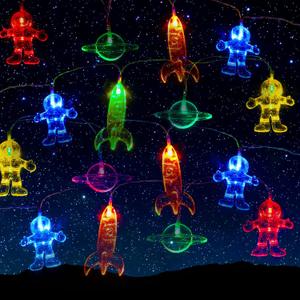 Mudder 30 LED Space String Light Room Astronaut Spaceship Rocket Pendants Holiday Lights Outerspace Room Decor 14.7 Feet Light for Bedroom Decor Birthday Party or Garden Patio (Colorful)