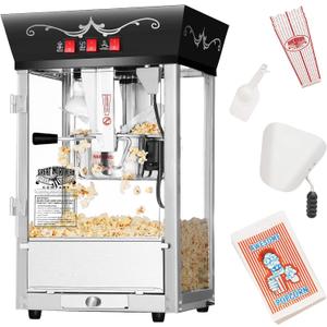 Matinee Popcorn Machine - 8oz Popper with Stainless-Steel Kettle, Reject Kernel Tray, Warming Light, and Accessories by Great Northern Popcorn (Black)