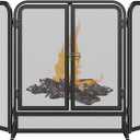 Mr IRONSTONE 3 Panel Fireplace Screen 51.5" W x 32.5" H Modern Foldable with Wrought Metal Decorative Mesh, Heavy Duty Fire Spark Guard Cover for Home Decor Indoor, Black