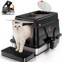 Stainless Steel Cat Litter Box with Lid, Enclosed Extra Large Metal Litter Pan for Big Cats, Full Flip Cover High Sided LitterBox Include Scoop, Easy Cleaning, Non-Stick, Black