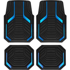 PIC AUTO Heavy Duty Rubber Floor Mats, Blue Aluminum Film Car Mats Set, Front and Rear Car Mats with Anti-Slip Backing, All Weather Protection, Trim-to-Fit for Automotive SUV, Sedan, Van