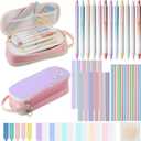 40 Pcs Aesthetic School Supplies with Big Pencil Case Bible Book Annotation Kit 12 Pastel Highlighters 12 Cute Quick Dry Gel Ink Pens 12 Pencils Sticky Notes Index Tabs for School(Purple)