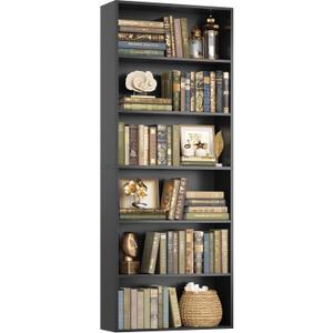 FOTOSOK 6-Tier Open Bookcase and Bookshelf, Freestanding Display Storage Shelves Tall Bookcase for Bedroom, Living Room and Office, Black