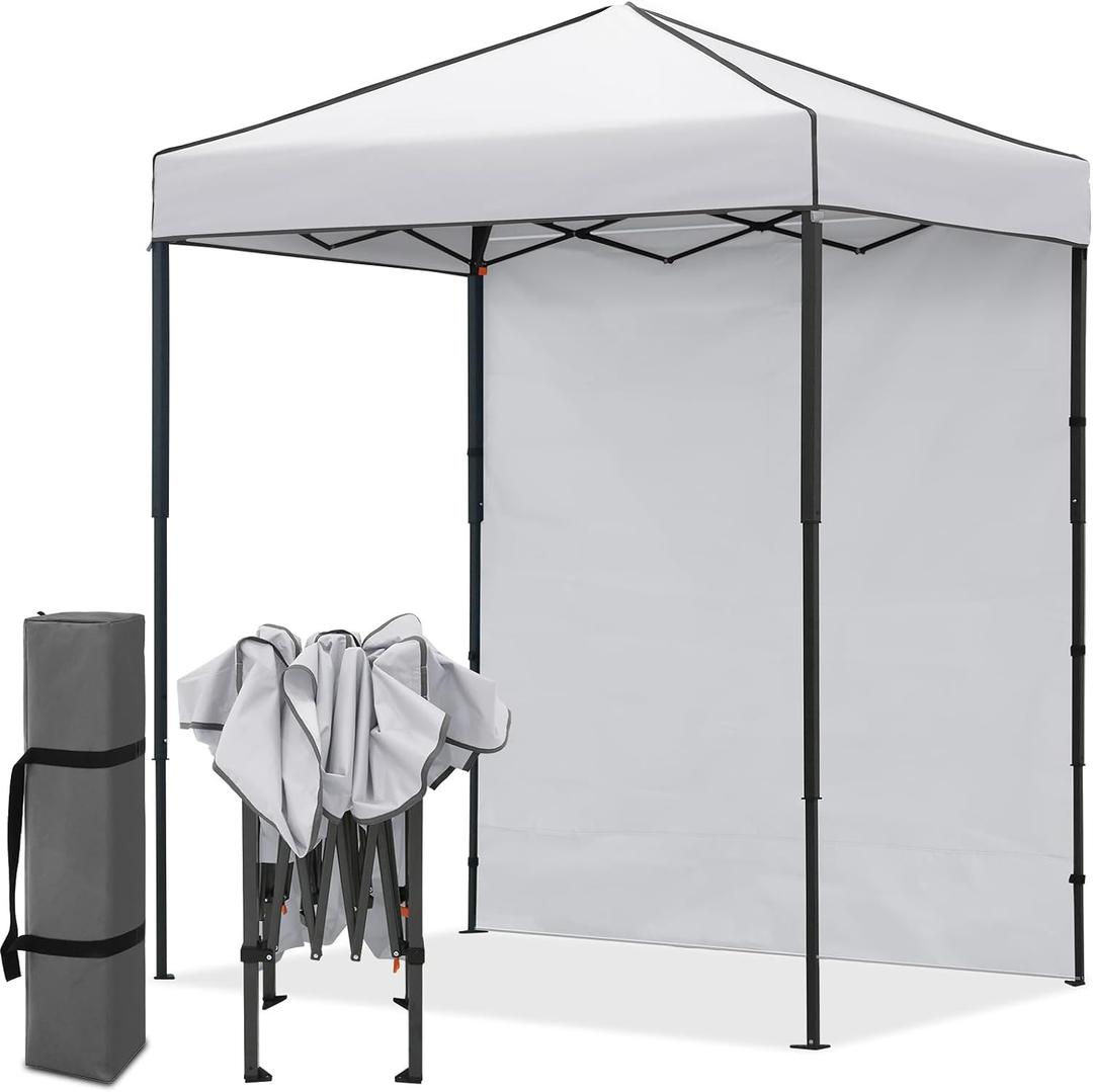 EAGLE PEAK 6x4 Instant Pop Up Canopy Tent with 1 Sidewall, White | Small Portable Canopy with Carry Bag, Lightweight Pop Up Outdoor Tent for Beach, Camping & Sports, Easy Setup, Ultra Compact, One Wall